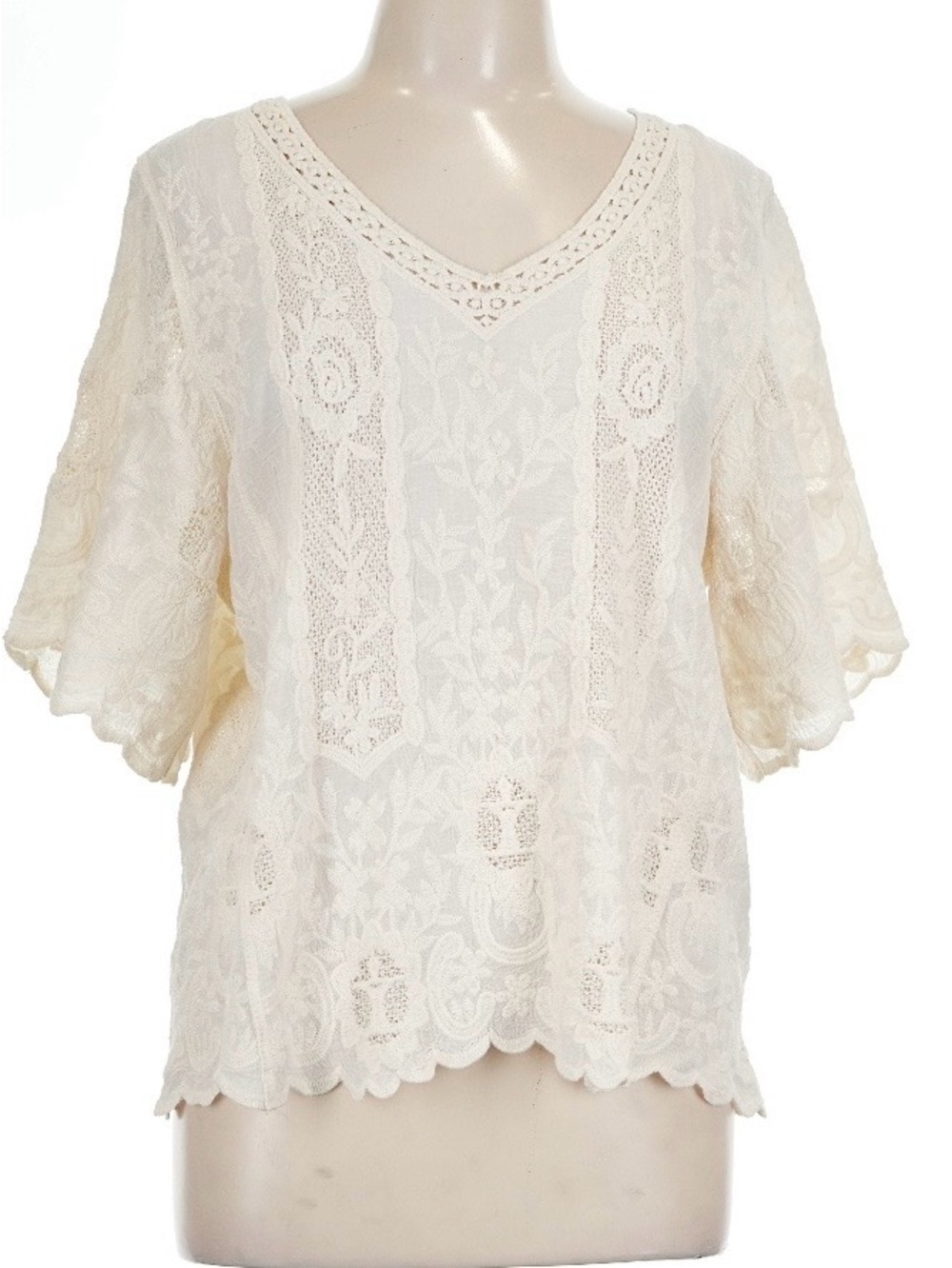 Democracy Lace Crochet V Neck Popover Blouse